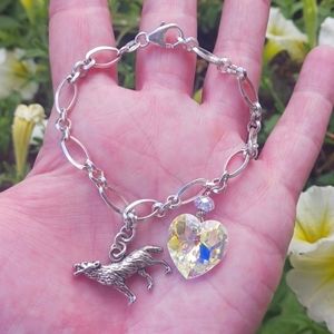 925 Italy Crystal & Wolf silver Bracelet